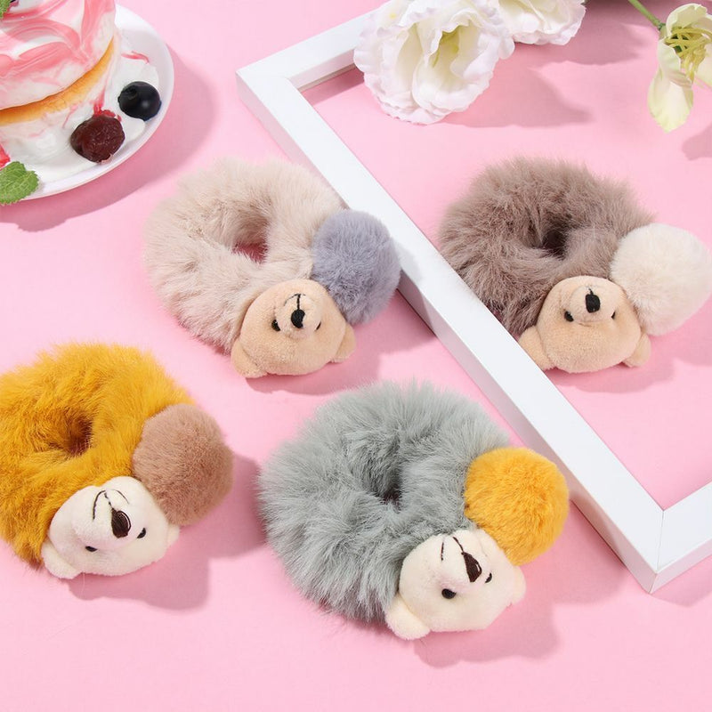 Women Girls Hairball HairBands Hair Tie Plush HairRope Bear Rubber Bands