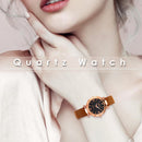 PU Leather Strap Quartz Watch Women Star Sky Round Dial Wristwatch (Brown) Newly