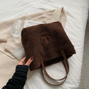 Female Fluffy Solid Color Shoulder Bag Women Casual Bear Pattern Phone Handbag