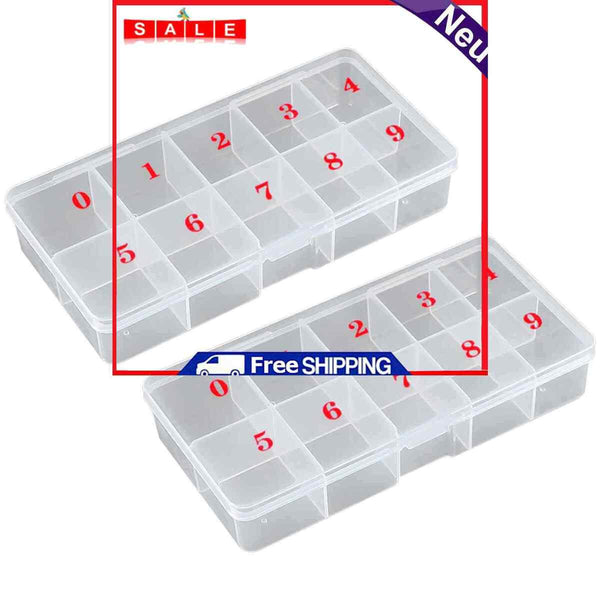 2pcs Nail Tip Box - False Nail Tips Transparent Storage Box with 10 Number