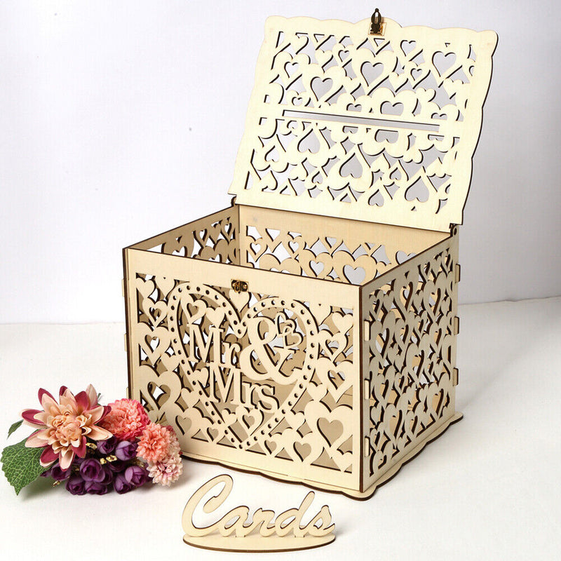 Wood Wedding Card Box DIY Mr Mrs Hollow Love Pattern Wedding Party Supplies