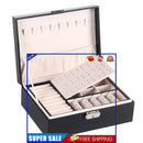 2 Layer Women Jewelry Box, Lockable Organizer, Display Storage Case (Black)