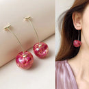 Korean Cherry Long Drop Earrings Women Sweet Fruit Dangle Earrings (Red) Newly