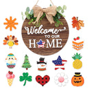 to Our Home Interchangeable Round Wood Seasonal Welcome Door Sign Wooden
