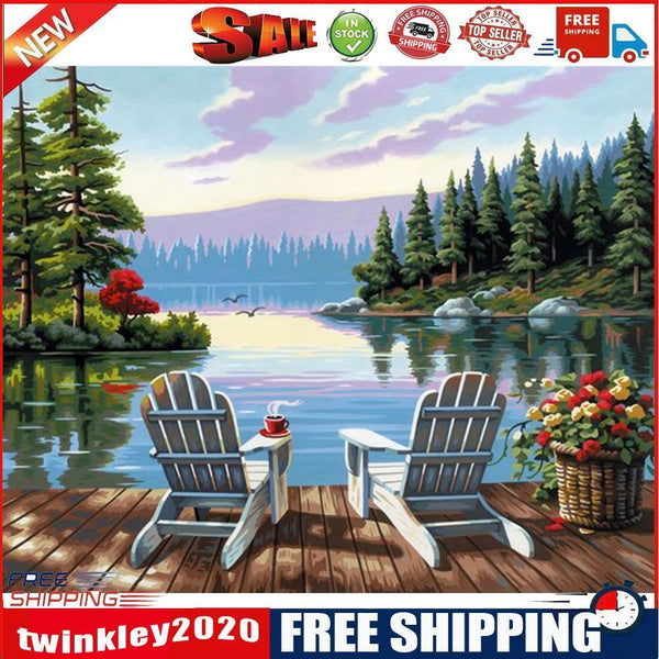 Paint By Numbers Kit DIY Early Morning By Sea Colouring Oil Picture Craft