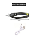 COB LED Sensor Headlight Flashlight USB Outdoor Camping Strong (B Yellow)