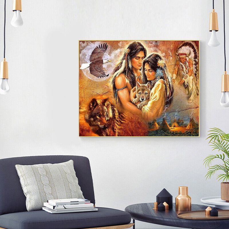 Native Wolf Drawing Frameless DIY Oil Paint by Numbers Canvas Home Decor