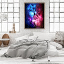 DIY Paint By Number Kit Frameless Red Blue Wolf Handpainted Canvas Wall Decor