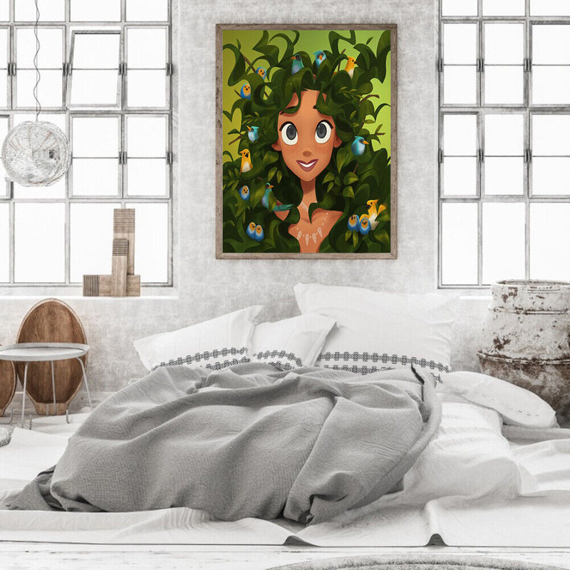 Hand Painted Oil Paint By Numbers Girl Birds Digital Drawing On Canvas Home Art