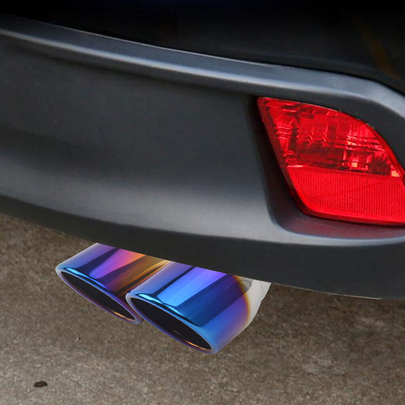 Car Dual Exhaust Tip Rolled Edge Slant Cut 3 inch ID Inlet (Burnt Blue) Newly