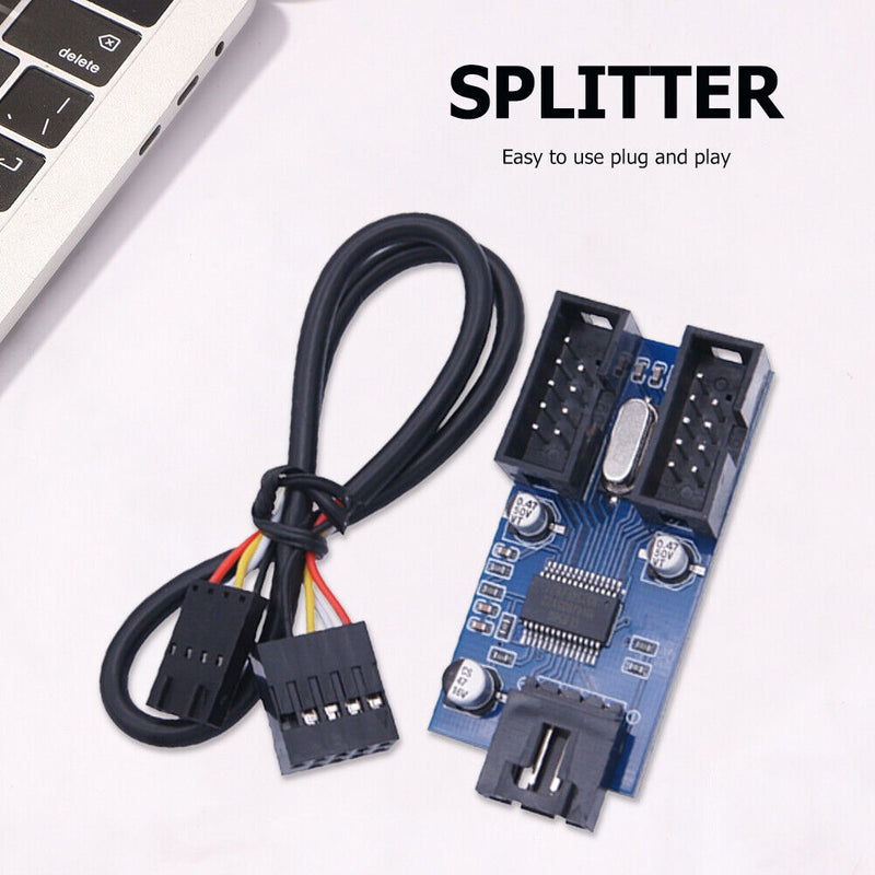 Desktop Computer Motherboard 9Pin USB Header Splitter 1 to 2 Port Connector