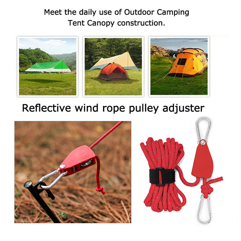 4mm 4m Pulley Tensioner Reflective Wind Rope Fastener with Carabiner for Camping