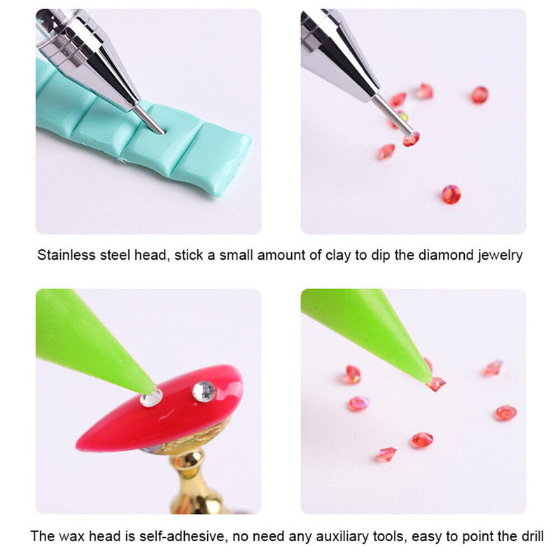 Dual Heads Dotting Wax Pen Point Drill Picker Nail Art Studs Dotter (Green)