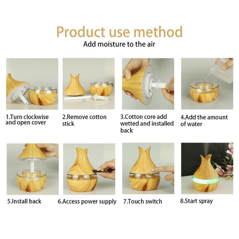 300mL Wood Grain Aroma Essential Oil Diffuser Air Humidifier (Light Brown) Newly