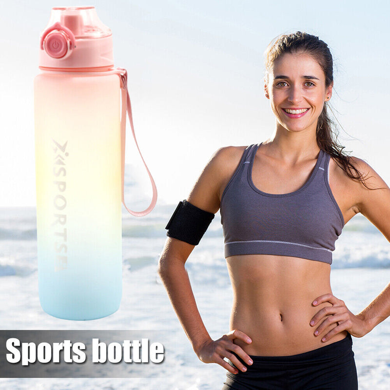 1000ML Plastic Water Bottle with Handle One-button Lock Space Cup (Pink) Newly