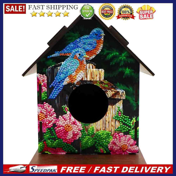 Hanging Bird House DIY Diamond Painting Wooden Bird Nest Hut Parrot Cage Shelter