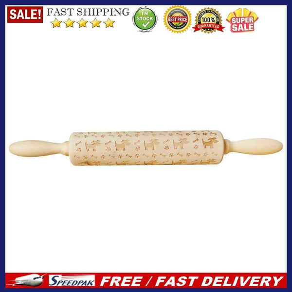 Dog Bone Engraved Embossing Wood Rolling Pin for DIY Baking Cookies Noodle