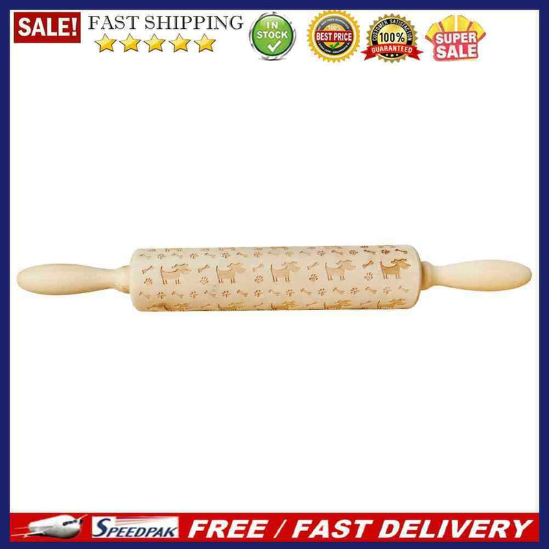 Dog Bone Engraved Embossing Wood Rolling Pin for DIY Baking Cookies Noodle