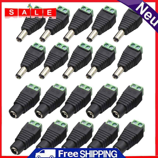 20pcs Female Male DC Power Plug Adapter Connector 2.1x5.5mm Weld-free Converters