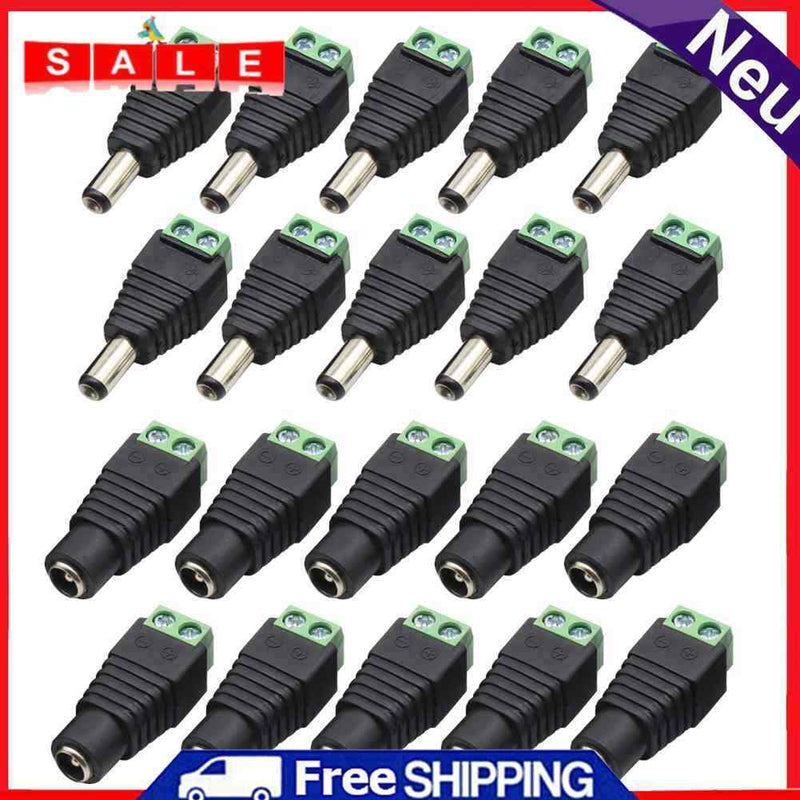 20pcs Female Male DC Power Plug Adapter Connector 2.1x5.5mm Weld-free Converters