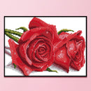 14CT Partial Cross Stitch Red Rose Counted DIY Kits Handmade Cotton Embroidery