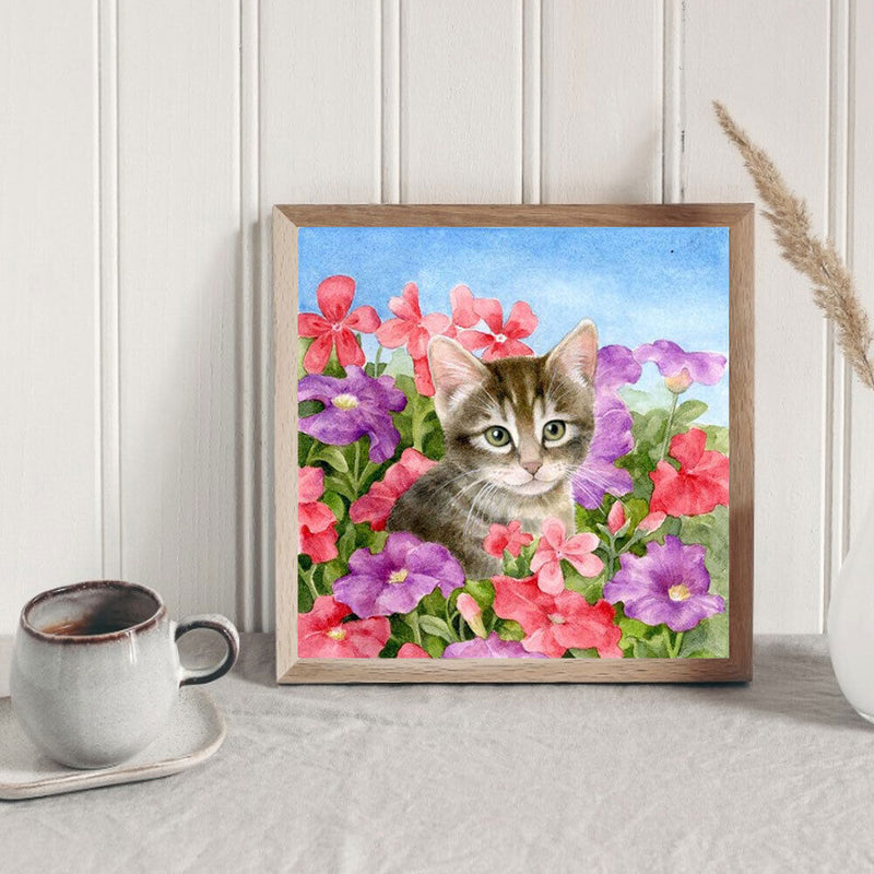 5D DIY Diamond Painting Kits Full Round Drill Cat in Flower Mosaic (A26)