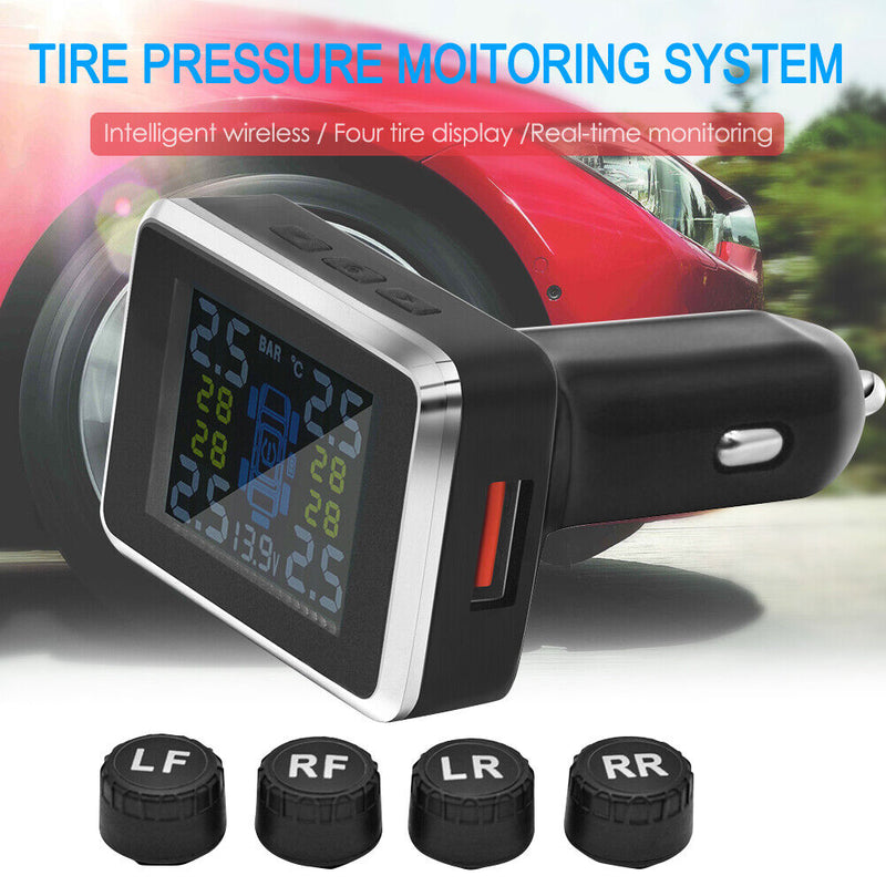 LCD Display Wireless Car Tire Pressure Monitoring System with 4 External Sensors