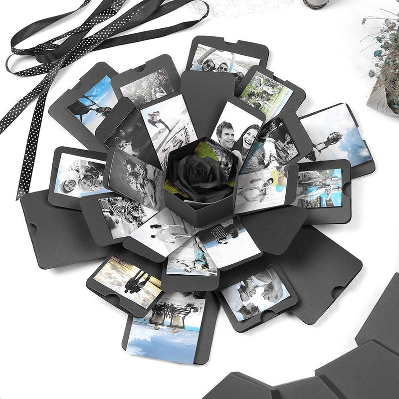 3pcs Explosion Box Hexagonal DIY Photo Album Scrapbooking Box Gift(Black)