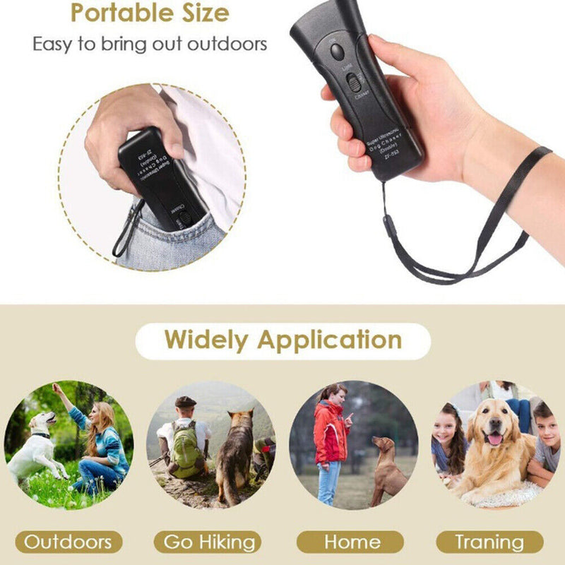 2 in 1 Ultrasonic Deterrents Dog Repeller Portable LED Pet Training Stop Barking