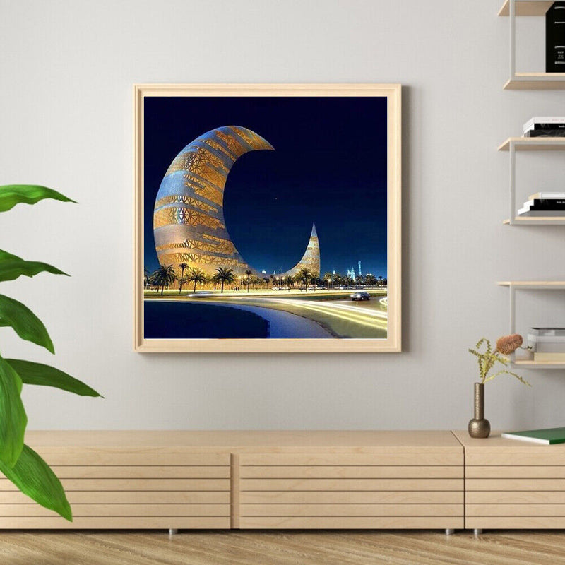 5D DIY Diamond Painting Moon Building Full Round Drill Mosaic Art Picture