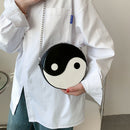 Tai Chi Pattern Shoulder Messenger Bag PU Leather Circular Chain Crossboby Bag