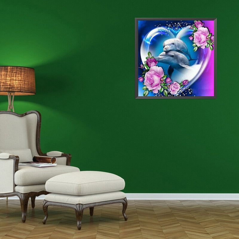 Dolphin Full Round Drill Diamond Painting Drawing Rose Mosaic Home Decor Kit