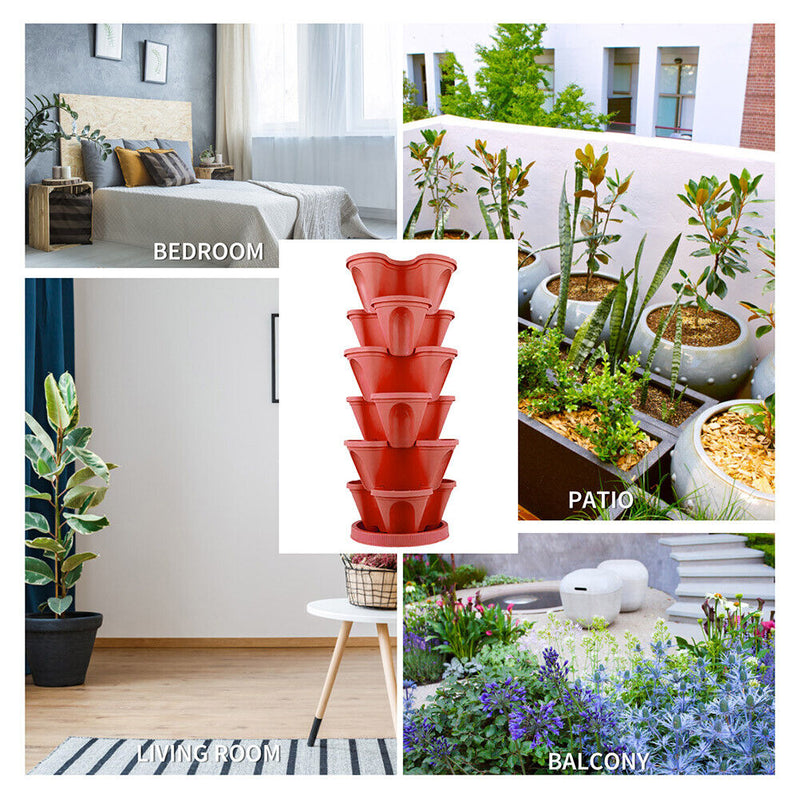 Strawberry Planter Pot Stackable Flowerpots Plants Seedling Holder (Red) Newly