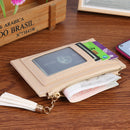 PU Solid Wallet Card Holder Bag Women Tassel Multi-slot Mini Purse (Khaki)