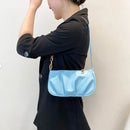 Women Pleated Chain Solid Color Underarm Bag Casual Small Handbag (Blue)