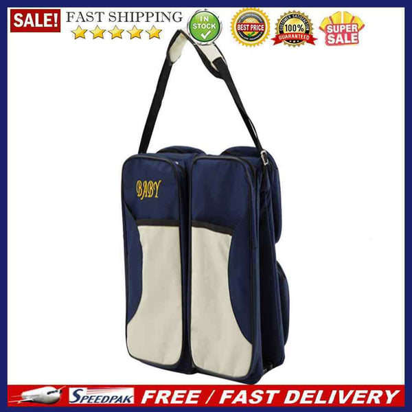 Waterproof Baby Crib Changing Diaper Foldable Mummy Shoulder Bag (Dark Blue