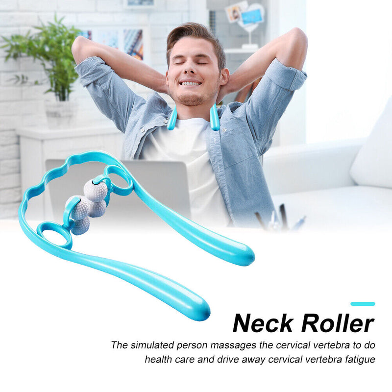 4 Ball Neck Pain Relief Massager Dual Trigger Therapy Hand Roller (Blue) Newly