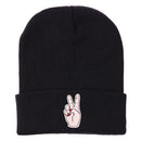 Harajuku Fashion Unisex Beanies Embroidery V Sign Ski Knitting Cap(Black)