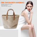 Autumn Handbag for Female Splicing Leather Plush Casual Shoulder Top-handle Bag