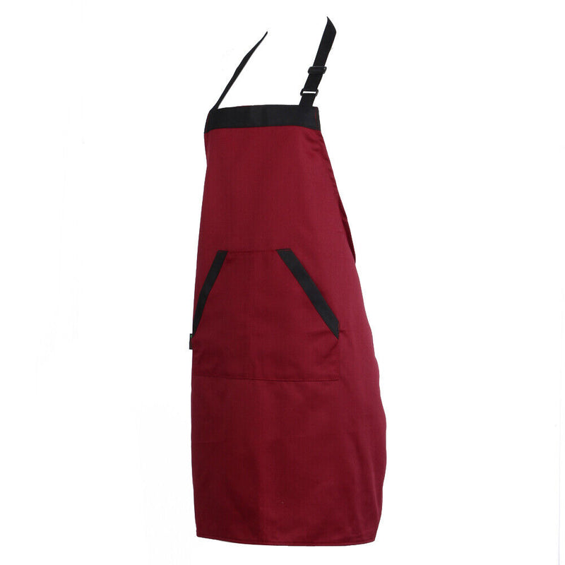 Unisex Halterneck Apron with 2 Pockets Chef Waiter Kitchen Cook Red Tool