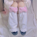 Velvet Pink Bow JK Socks Foot Warmer Socks Leg Warmers Ruffles Leg Socks