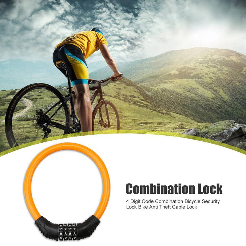 4 Digit Combination Bicycle Security Lock Anti Theft Cable Lock (Orange)