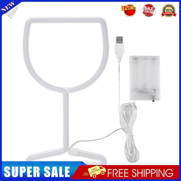 LED Neon Light Wine Glass Night Light USB Christmas Kids Room Decor (Red)