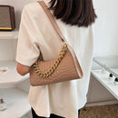 Women Fashion Shoulder Bag Alligator Pattern PU Chain Tote Handbag (Khaki)