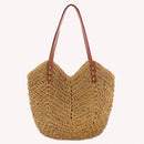 Summer Women Straw Handbag Woven Shoulder Bag Female Beach Vacation Travel Tote