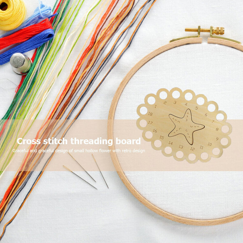Wooden Carved Cross Stitch Thread Board Embroidery Thread Plate (Starfish)