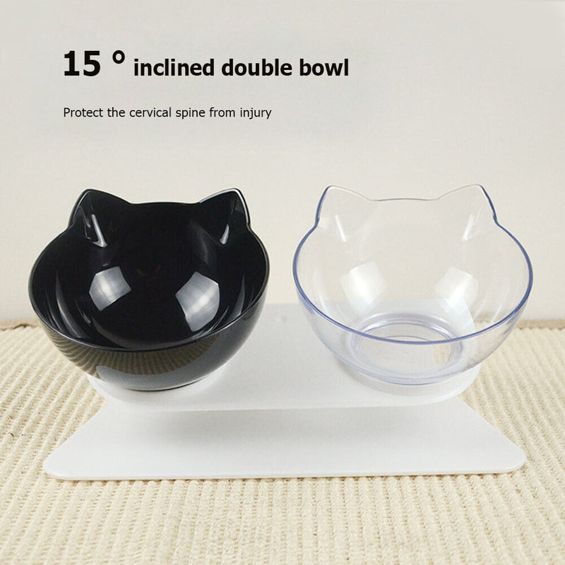 Double Bowls Detachable Tilt Cat Ears Pet Bowl Cat Dog Feeder Food Water Hold