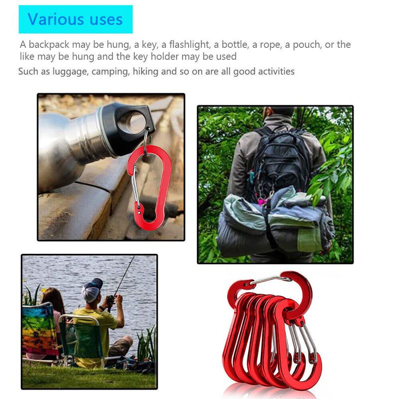 #A 6pcs Carabiner Clips Outdoor Camping Aluminum Alloy Quick Mountaineering Buck