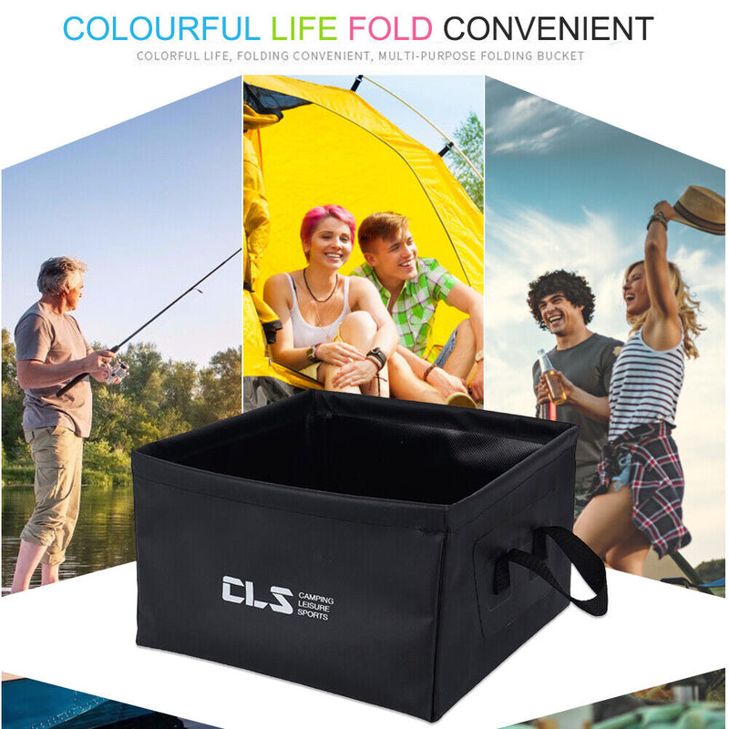 Outdoor Foldable Basin Water Bucket Camping Fishing Washing Tub (Black)