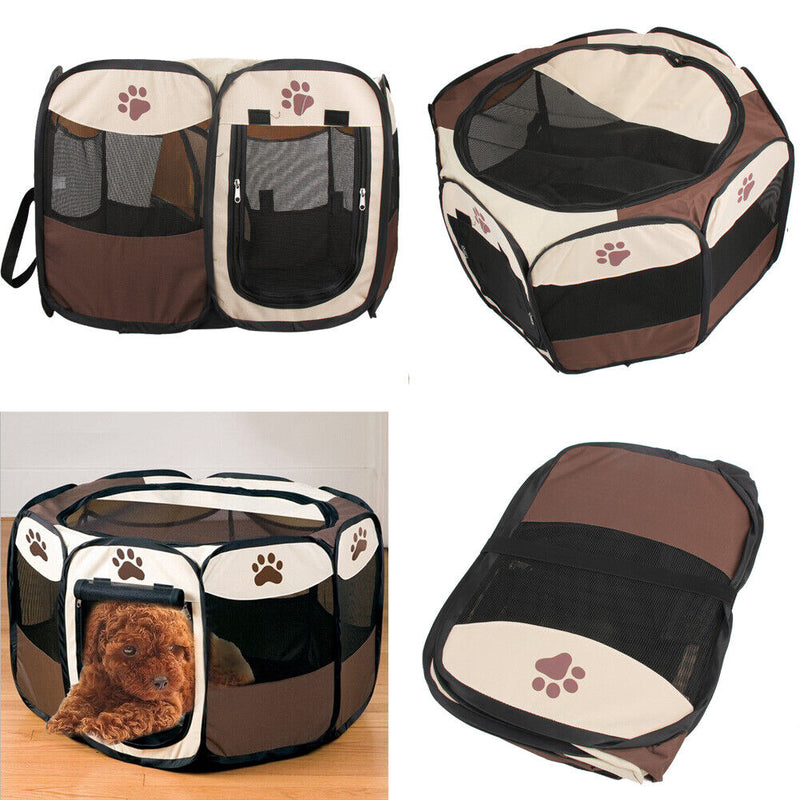 Claw Print Foldable Pet Cat Dog Tent House Guard Playpen Fence (Coffee) Newly